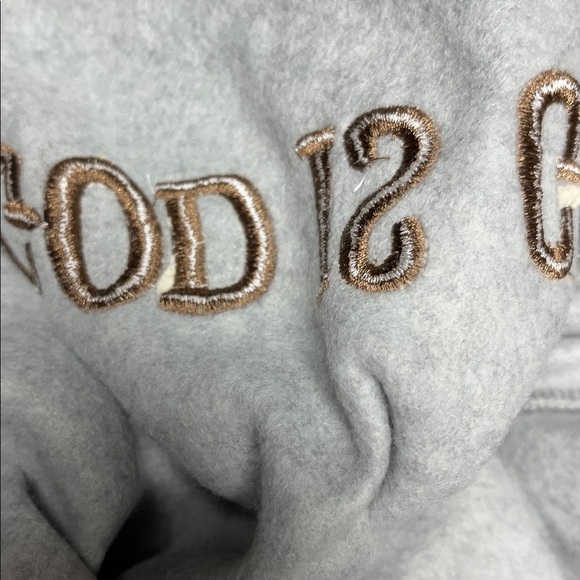 Gray Crewneck Sweater with Embroidered God Is Good - Picture 7 of 8